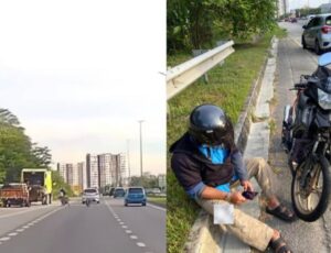 Gara-gara langgar tayar lori tercabut, penunggang motosikal cedera